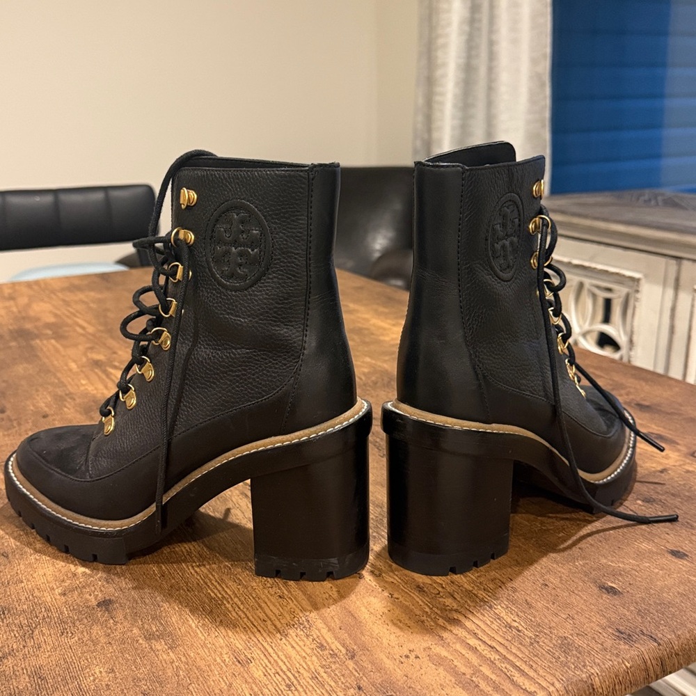 Tory Burch Black Leather Chunky Heel Boots (Never Worn)